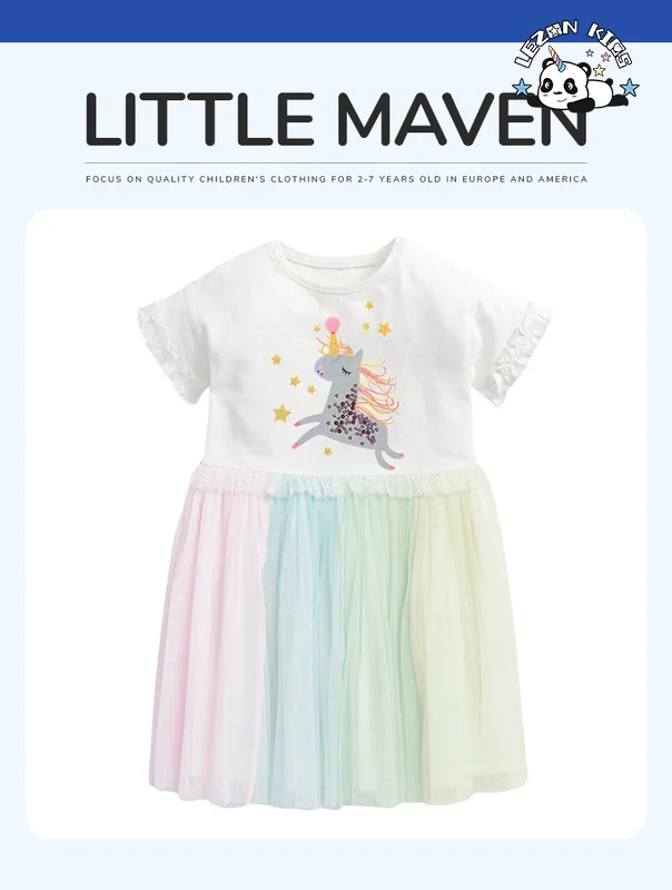 LEZONKIDS - Vestido de verão criativo de malha para meninas, moda de verão, roupas infantis de manga curta para venda direta